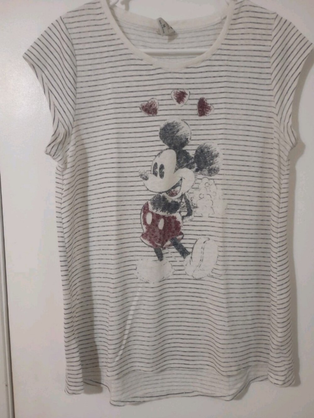 Lauren Conrad Disney Womens M Mickey Mouse White Striped Short Sleeve Shirt